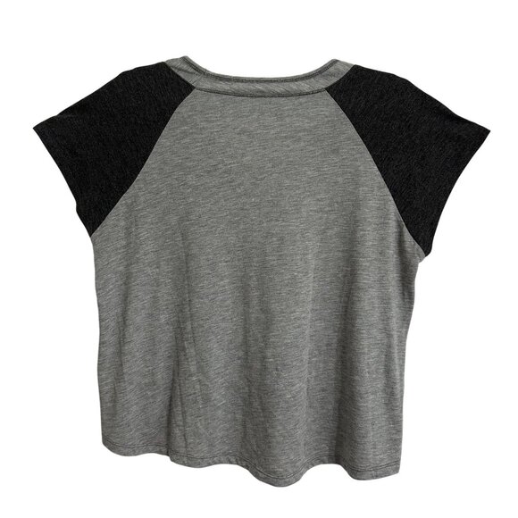 Disney Parks Mickey Mouse Womens M Gray & Black V-Neck Graphic Cropped T-Shirt - Picture 2 of 5